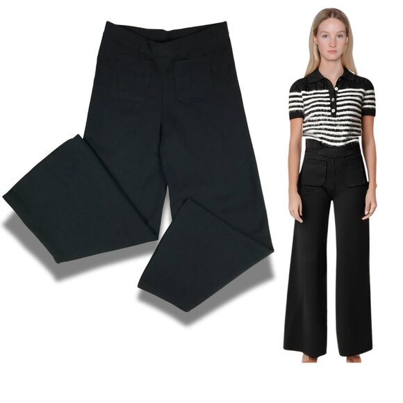 J.CREW Black Wide Leg Sweater Knit Sailor Pants Size Large - Picture 1 of 9
